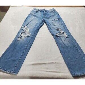 Cello Jeans Womens Size 5 Juniors Blue High Rise Straight Leg Denim Dad Distress